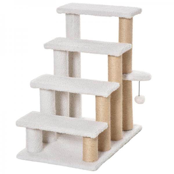 Haustiertreppe Ball 4-stufige Katzentreppe Hundetreppe Tiertreppe Jute Weiss
