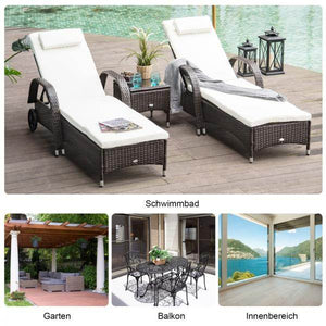 Sonnenliege Tisch 3er Set Gartenmöbel Polyrattan Braun