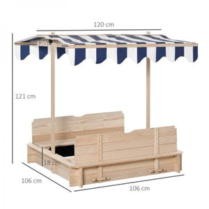 Sandkasten Sandkiste aus Holz mit Dach abnehmbar Rücklehnen verstellbar Tannenholz Natur