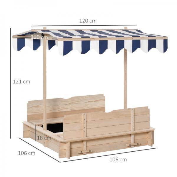 Sandkasten Sandkiste aus Holz mit Dach abnehmbar Rücklehnen verstellbar Tannenholz Natur