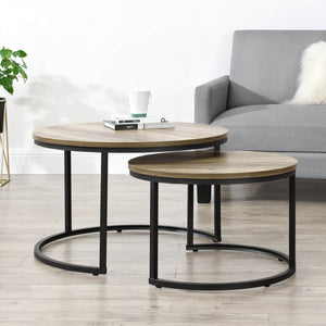 Couchtisch Beistelltisch 2er-Set Rund Holzoptik