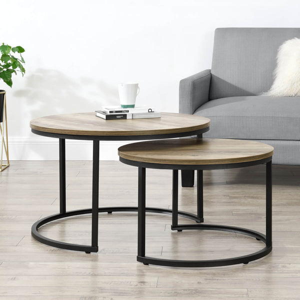 Couchtisch Beistelltisch 2er-Set Rund Holzoptik