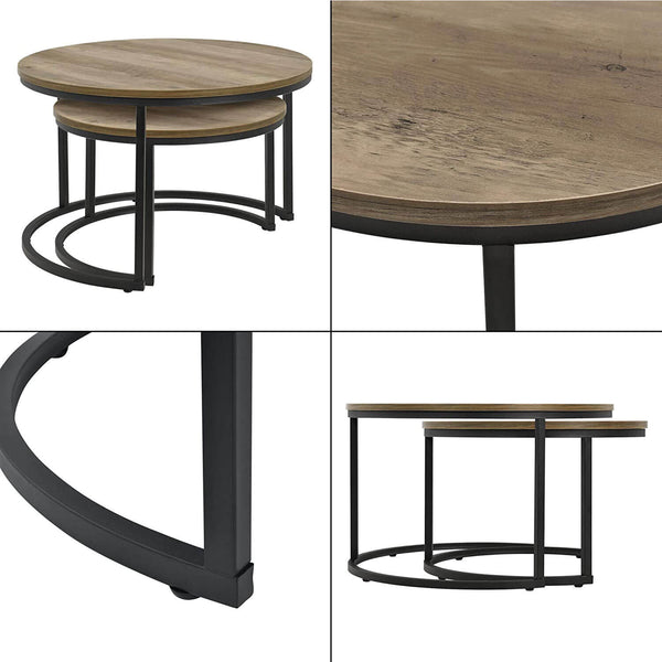Couchtisch Beistelltisch 2er-Set Rund Holzoptik