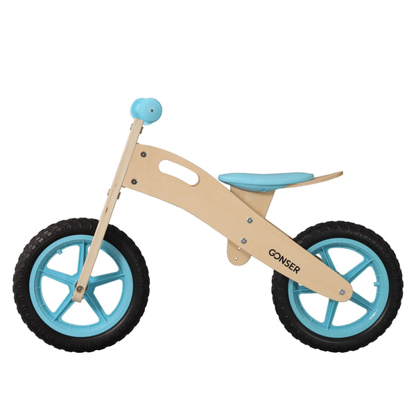 Bicicletta senza pedali in legno 12"" blu/naturale