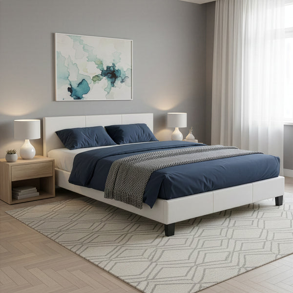 Lederbett DOZE 140 x 200 cm weiss