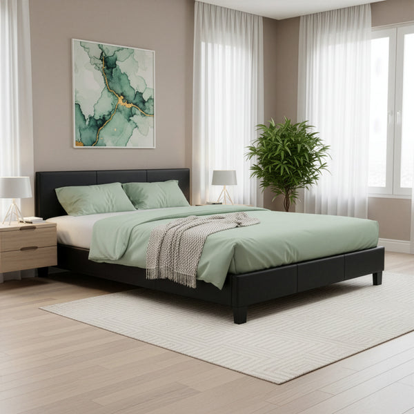 Lederbett DOZE 160 x 200 cm schwarz