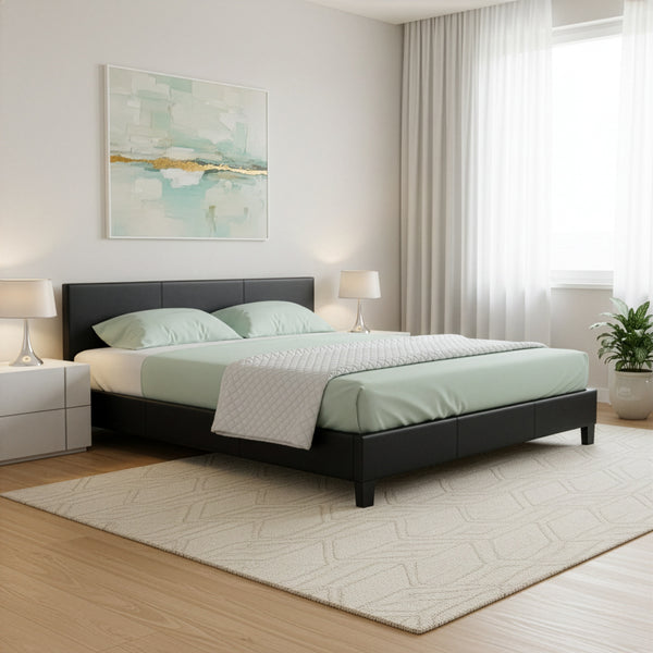 Lederbett DOZE 180 x 200 cm schwarz