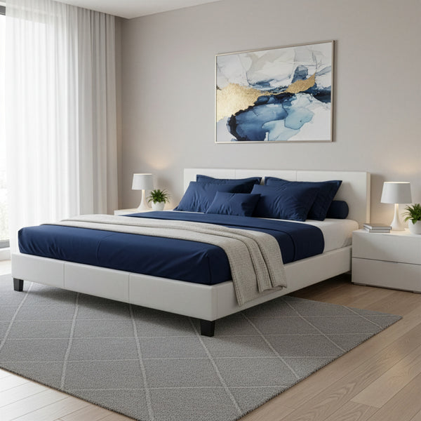 Lederbett DOZE 180 x 200 cm weiss