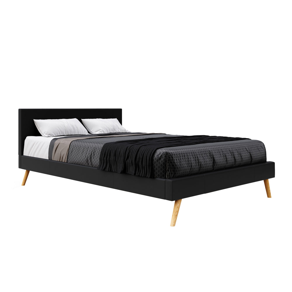Leather bed ELVAR 140 x 200 cm black