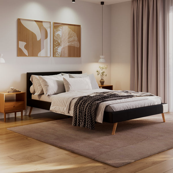 Lederbett ELVAR 140 x 200 cm schwarz