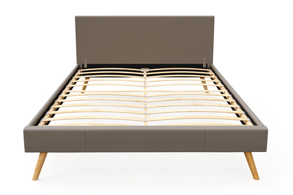 Lederbett ELVAR 140 x 200 cm taupe