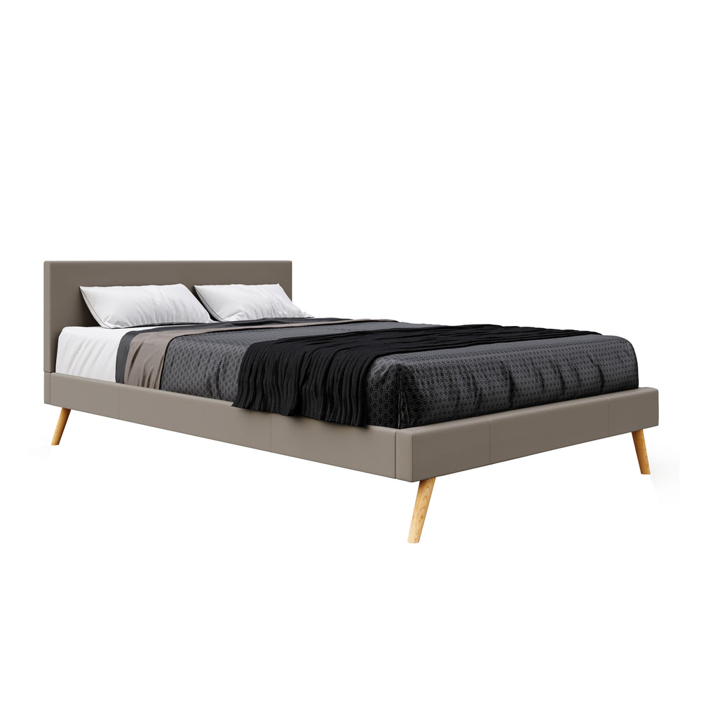 Leather bed ELVAR 140 x 200 cm taupe