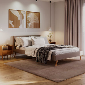 Lederbett ELVAR 140 x 200 cm taupe