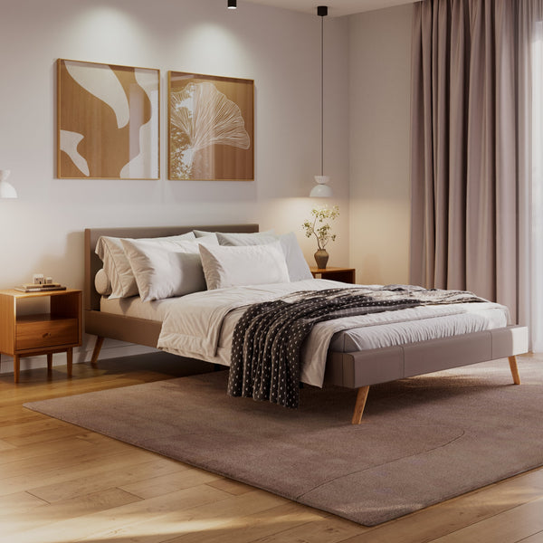 Lederbett ELVAR 140 x 200 cm taupe