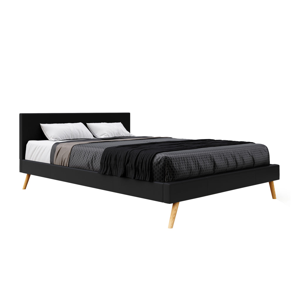 Leather bed ELVAR 160 x 200 cm black