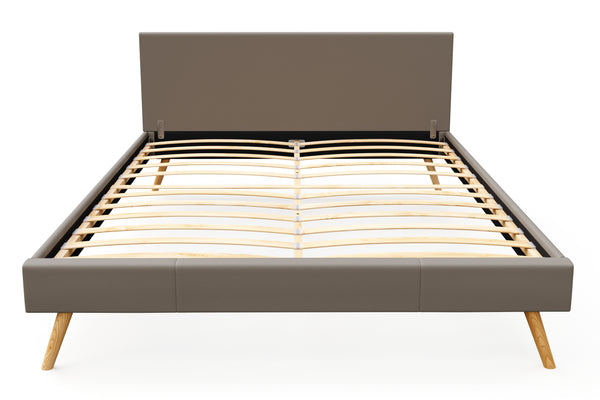 Lederbett ELVAR 160 x 200 cm taupe