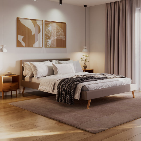 Lederbett ELVAR 160 x 200 cm taupe