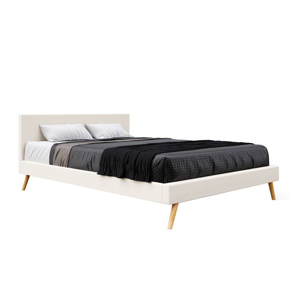 Leather bed ELVAR 160 x 200 cm white