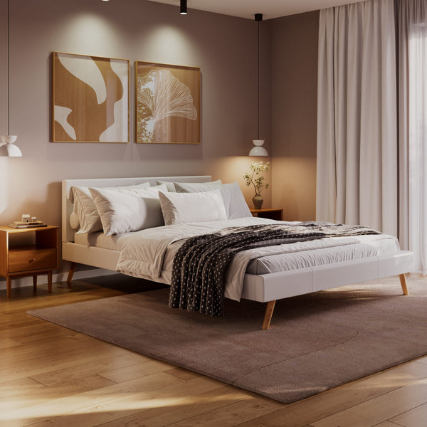 Lederbett ELVAR 160 x 200 cm weiss
