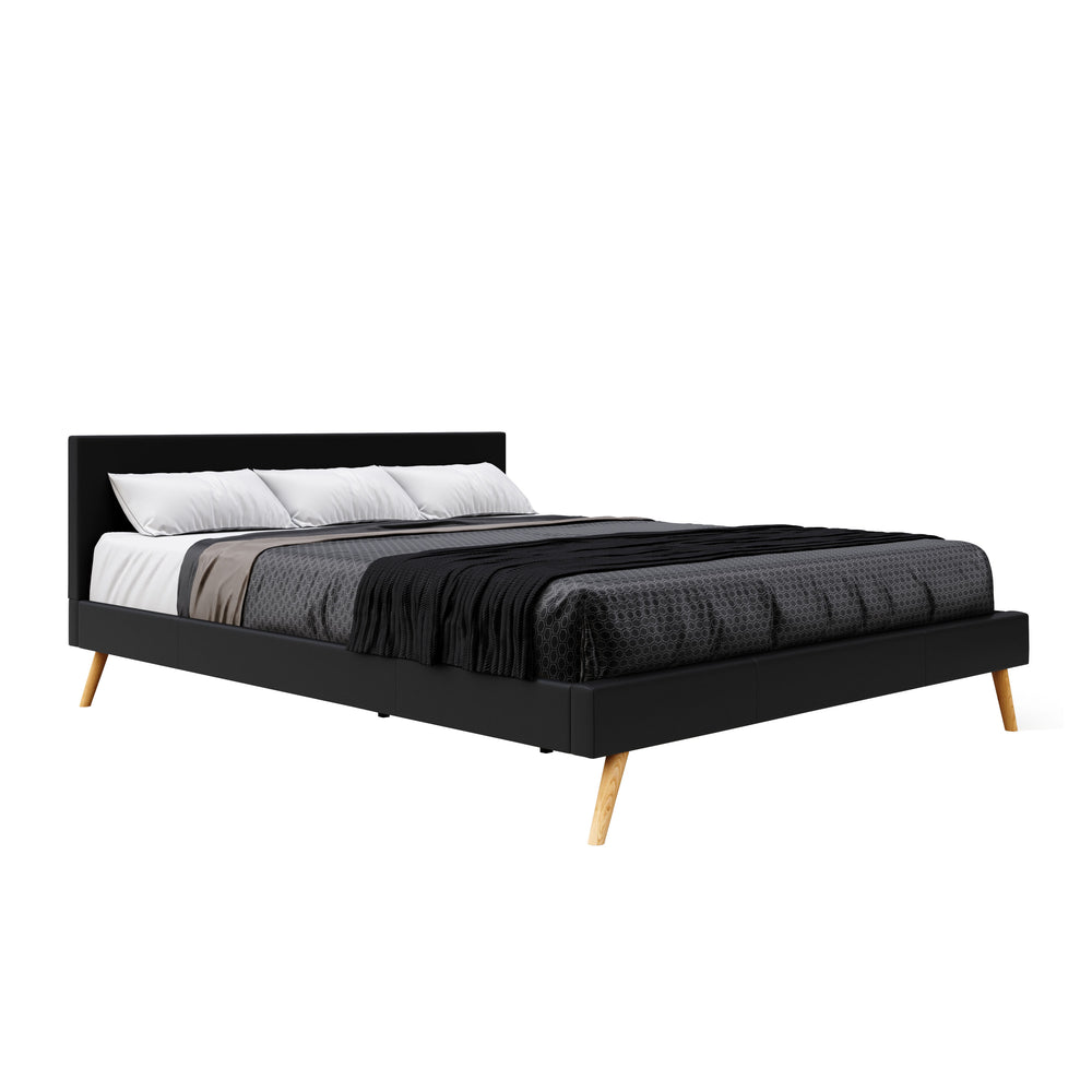 Leather bed ELVAR 180 x 200 cm black