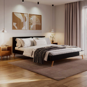 Lederbett ELVAR 180 x 200 cm schwarz