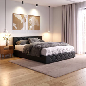 Lederbett HILTEN 160 x 200 cm anthrazit