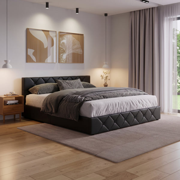 Lederbett HILTEN 180 x 200 cm anthrazit
