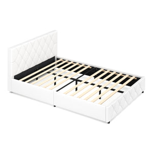 Lederbett HILTON 140 x 200 cm weiss