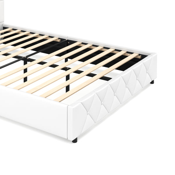 Lederbett HILTON 140 x 200 cm weiss