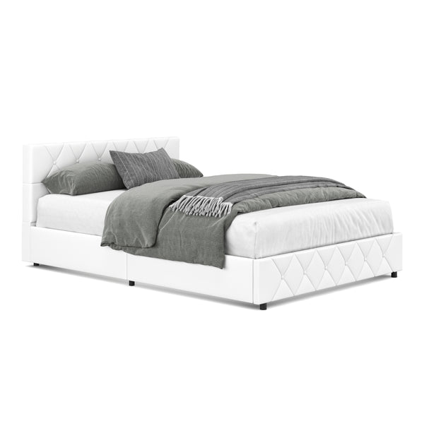 Lederbett HILTON 140 x 200 cm weiss
