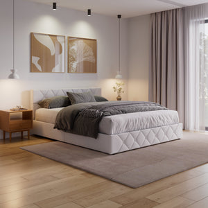Lederbett HILTON 160 x 200 cm weiss