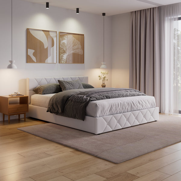 Lederbett HILTON 160 x 200 cm weiss