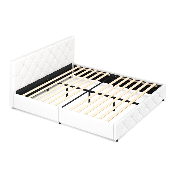 Lederbett HILTON 180 x 200 cm weiss