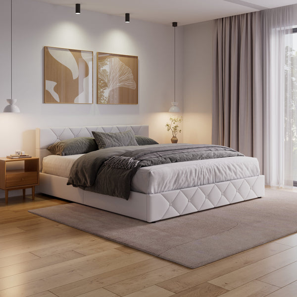 Lederbett HILTON 180 x 200 cm weiss