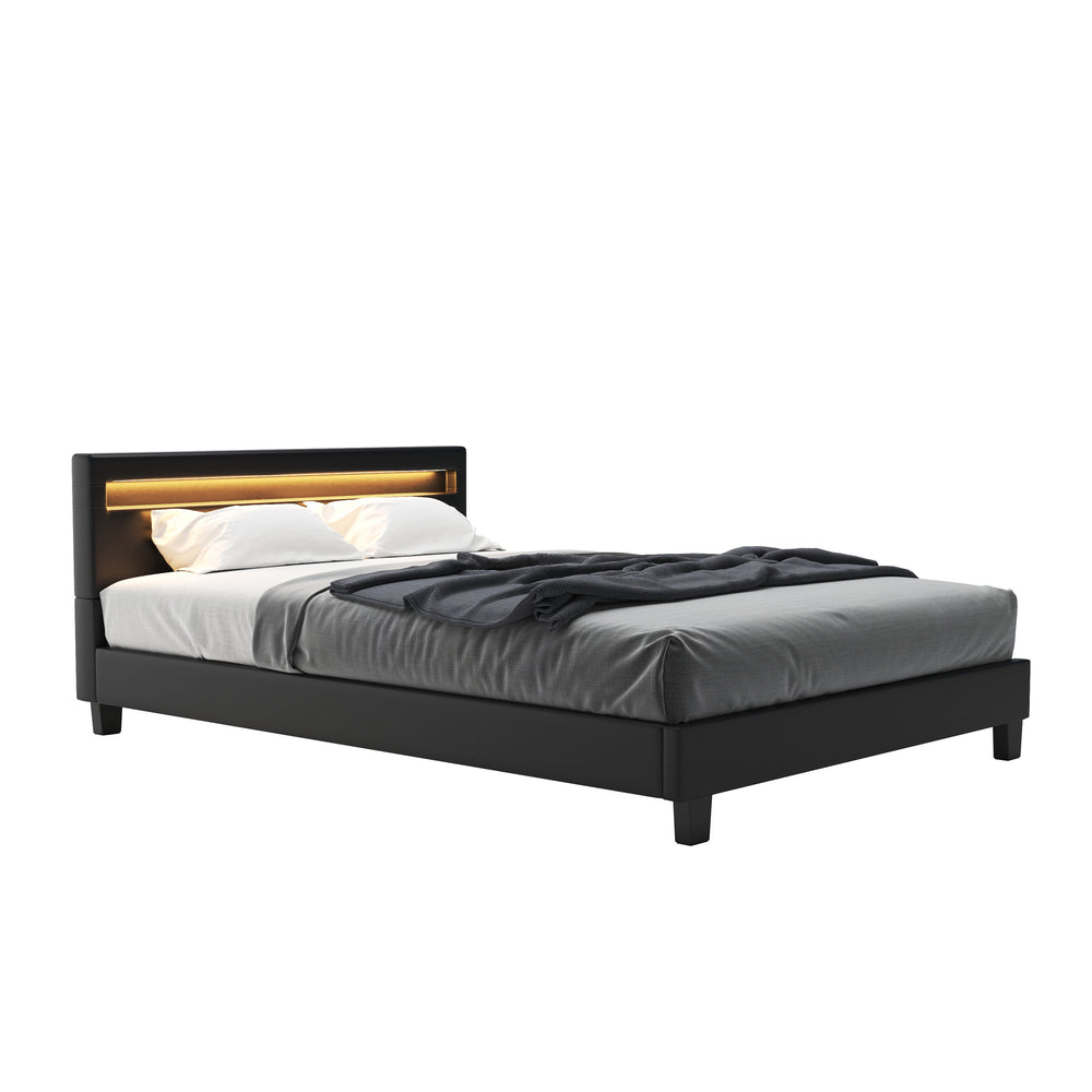 Leather bed LED DREAM 140 x 200 cm black