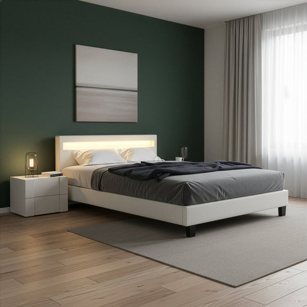 Lederbett LED LIGHTS 140 x 200 cm weiss