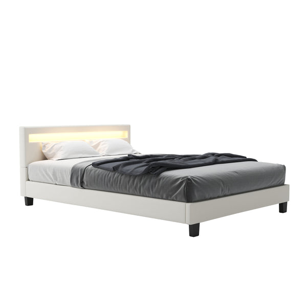 Lederbett LED LIGHTS 140 x 200 cm weiss
