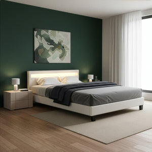 Lederbett LED LIGHTS 160 x 200 cm weiss