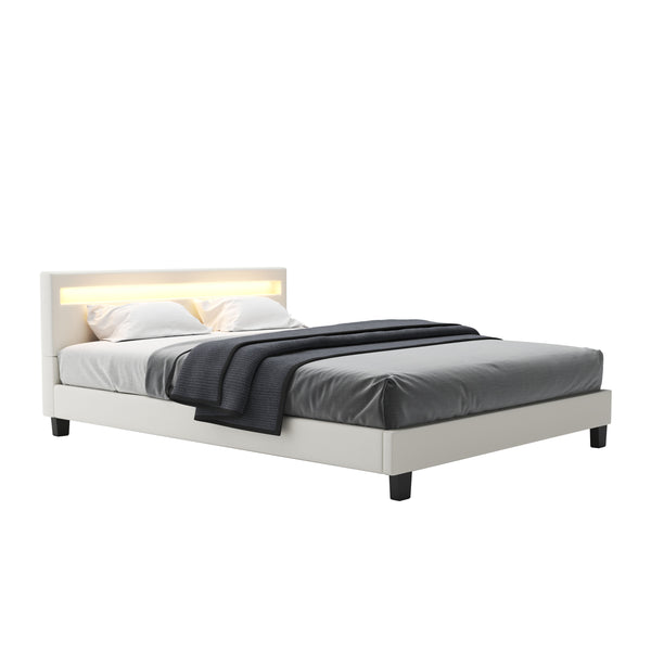 Lederbett LED LIGHTS 160 x 200 cm weiss