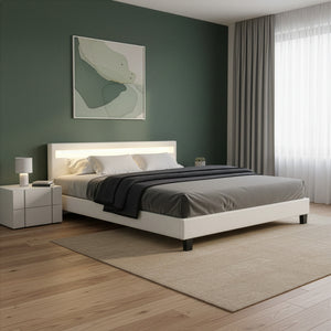 Lederbett LED LIGHTS 180 x 200 cm weiss