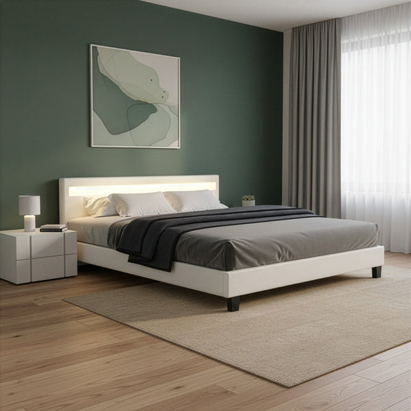 Lederbett LED LIGHTS 180 x 200 cm weiss