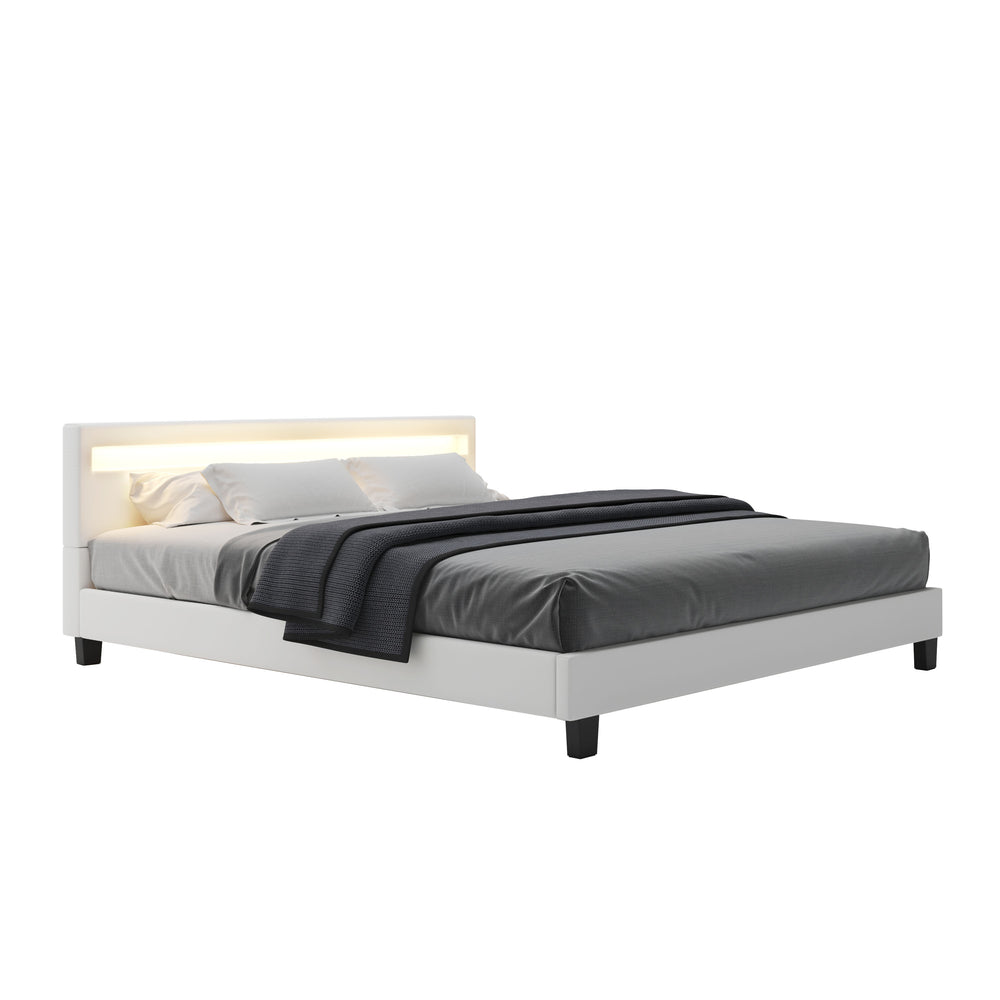 Leather bed with LED lights, 180 x 200 cm, white 