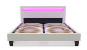 Lederbett LED LIGHTS 140 x 200 cm weiss
