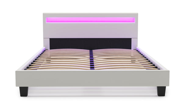 Lederbett LED LIGHTS 140 x 200 cm weiss