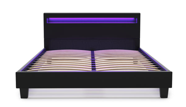 Lederbett LED DREAM 140 x 200 cm schwarz