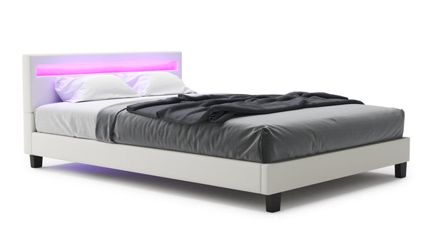 Lederbett LED LIGHTS 140 x 200 cm weiss