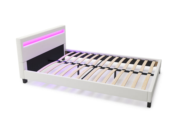 Lederbett LED LIGHTS 140 x 200 cm weiss