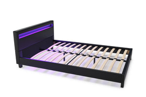 Lederbett LED DREAM 140 x 200 cm schwarz