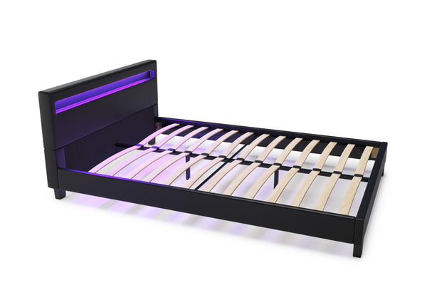 Lederbett LED DREAM 140 x 200 cm schwarz