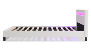 Lederbett LED LIGHTS 140 x 200 cm weiss